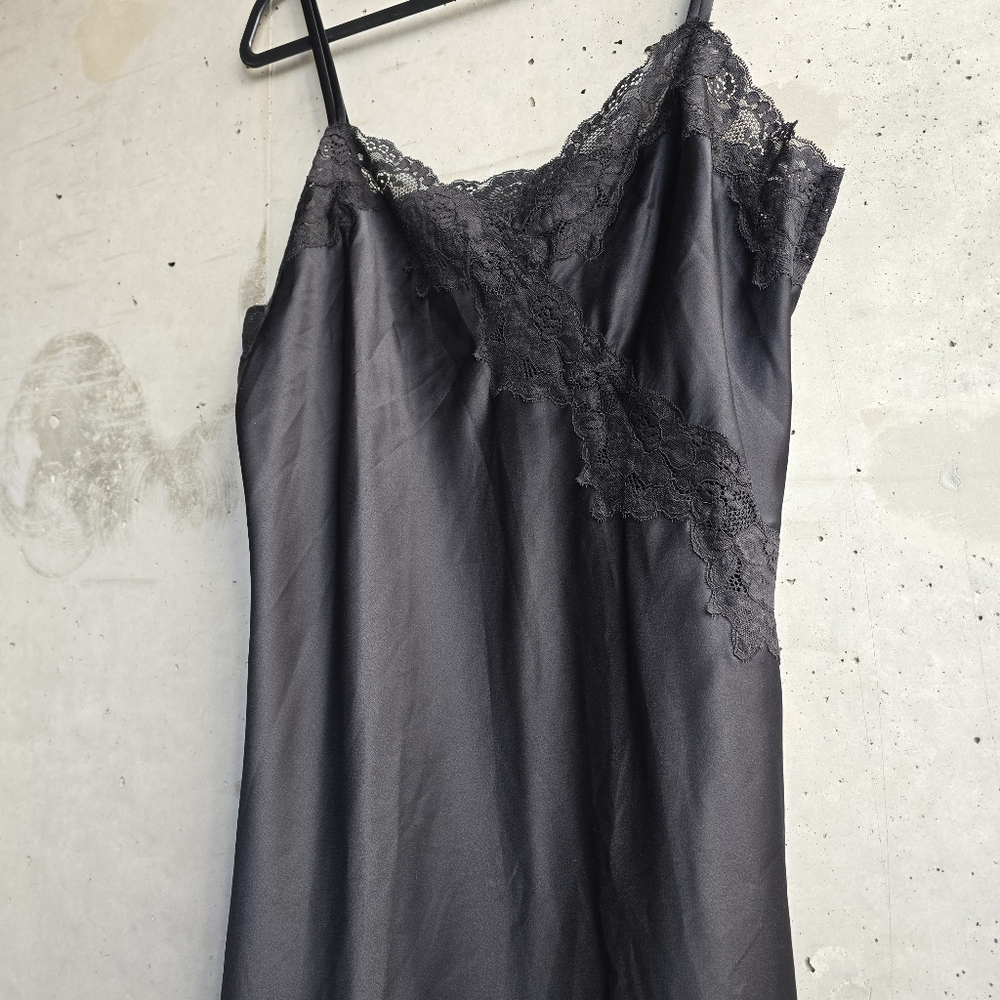 Lauren Ralph Lauren Satin Chemise Slip Dress - Black (L)